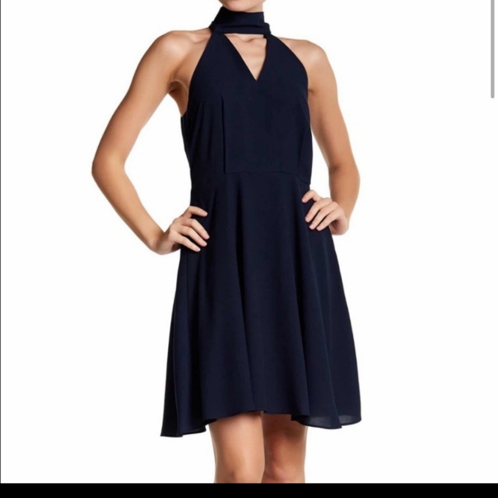 Betsey Johnson Navy Tie-Neck Fit & Flare Dress